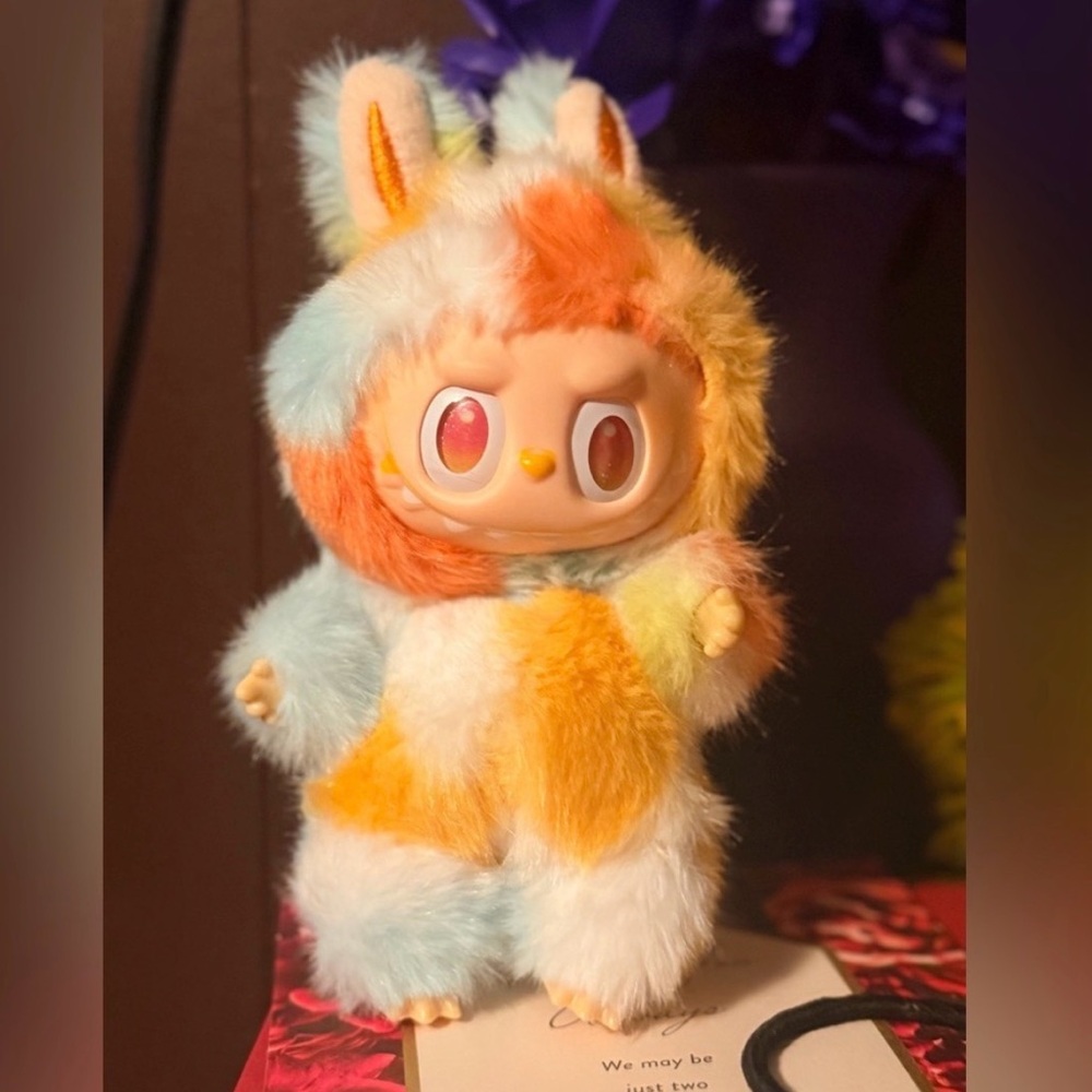 Plush Multicolor Fuzzy Character Keychain - Rainbow Pastel
